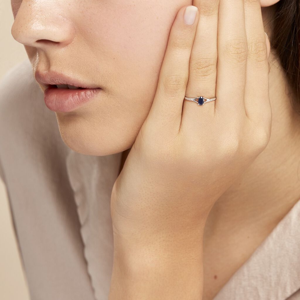 Bague Charmante Or Blanc Saphir Et Diamant