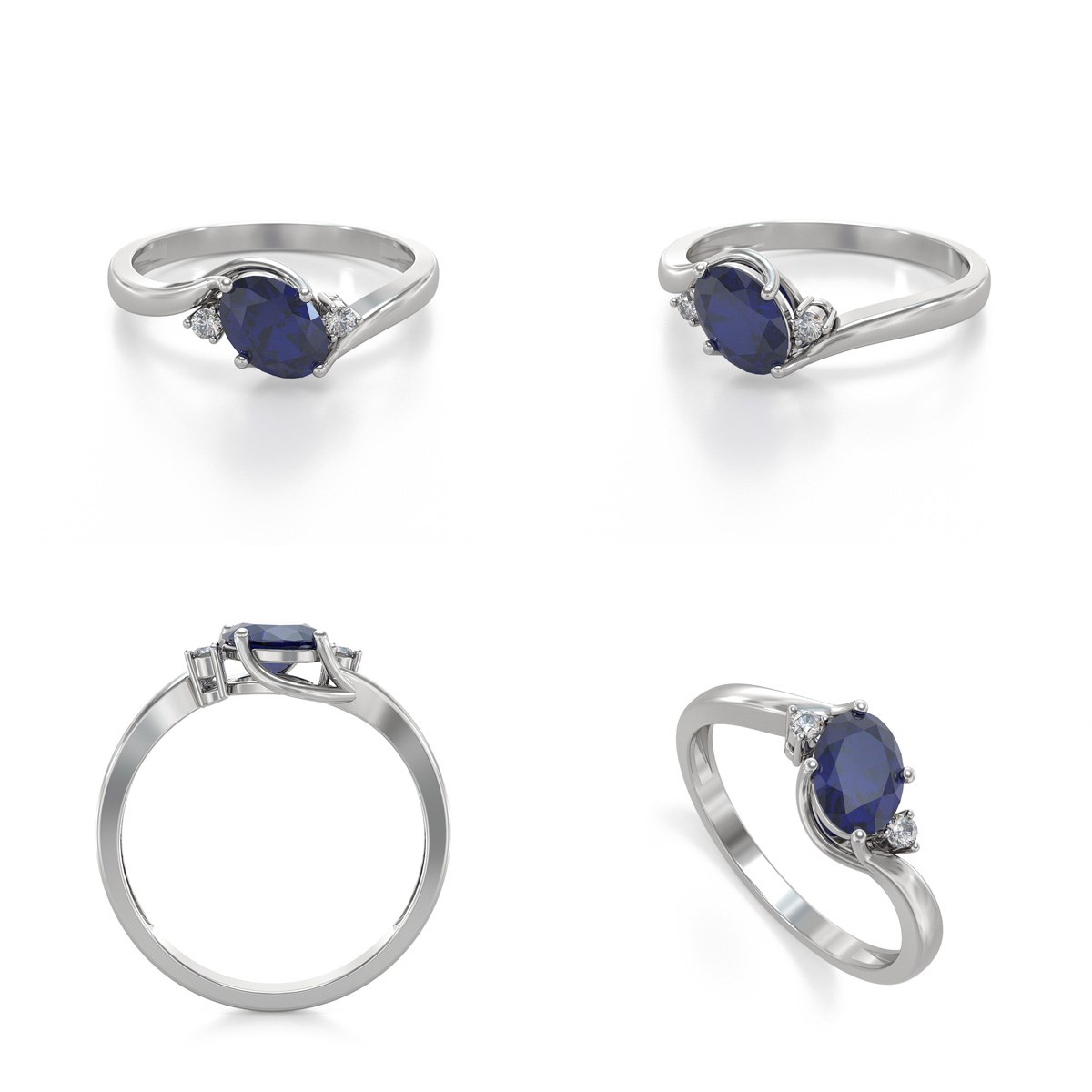 Bague ADEN Saphir et diamants sur Argent 925 1.58grs