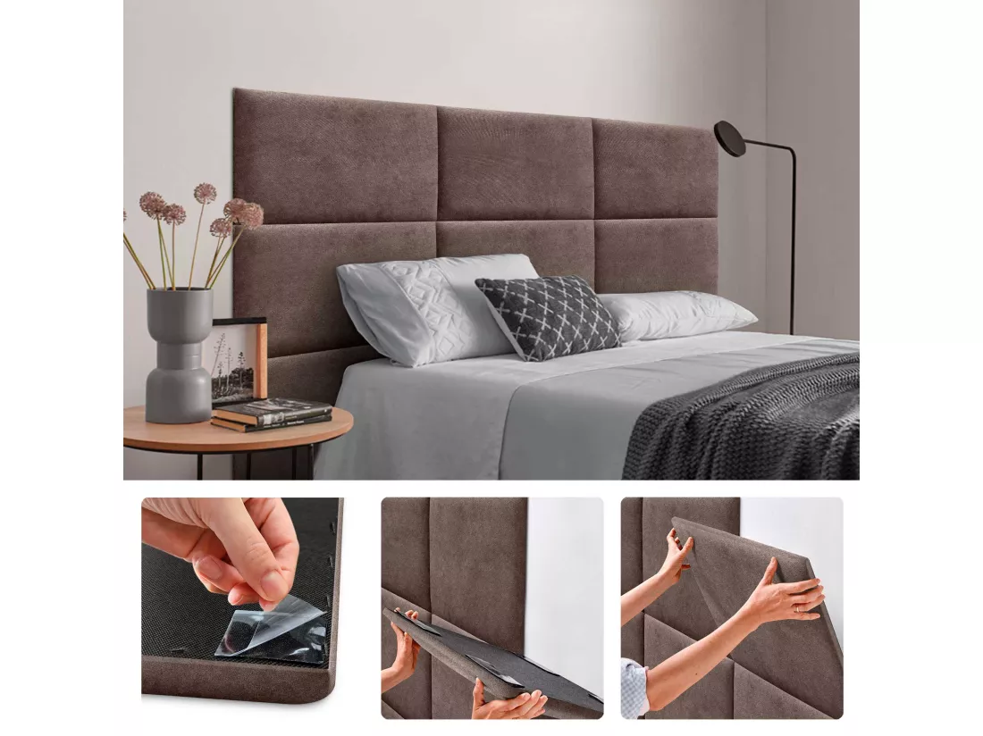 DHOME Lot de 6 Panneaux Rembourrés en Tissu Aqualine Autocollants pour Mur Acoustiques Absorbants Protection contre (Marron chocolat, 50x30cm,x6)