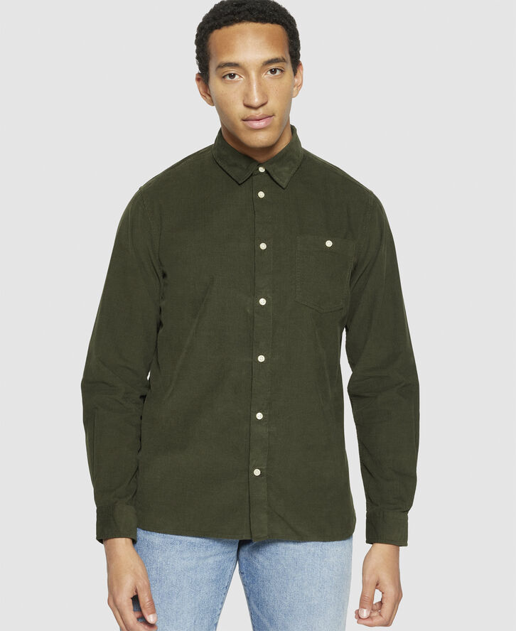 Knowledge Cotton Apparel Regular fit corduroy shirt - GOTS/Vegan Grøn