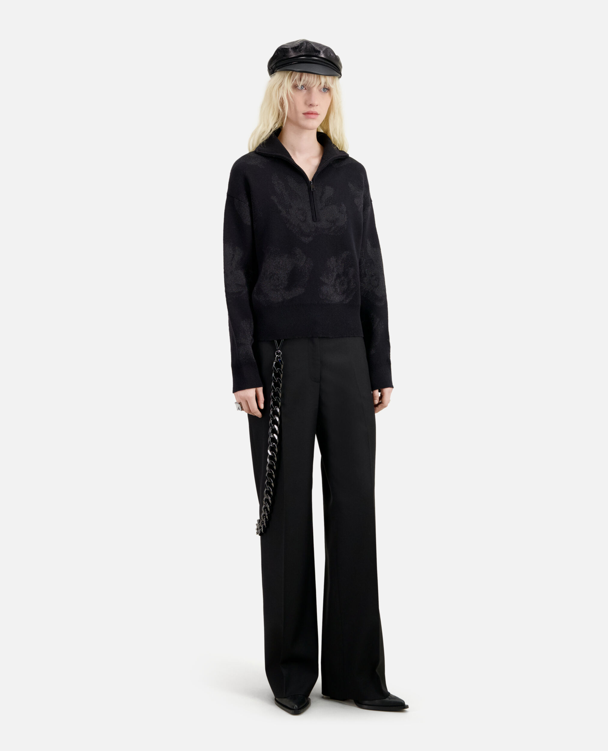 Black wool-blend sweater with silver details