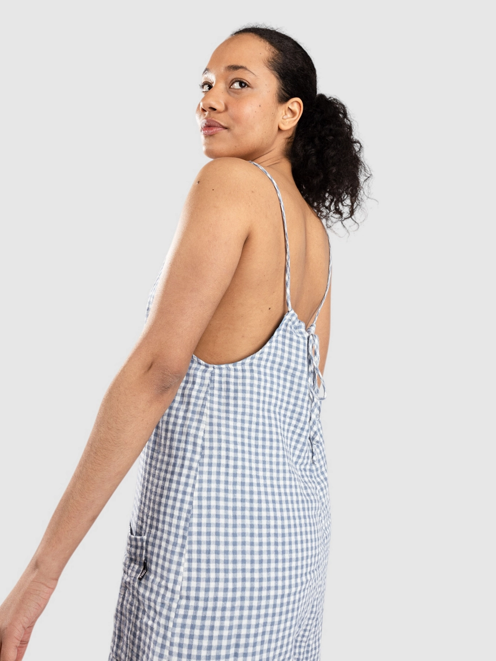 Blue Tomato Short Linen Overall gingham blue