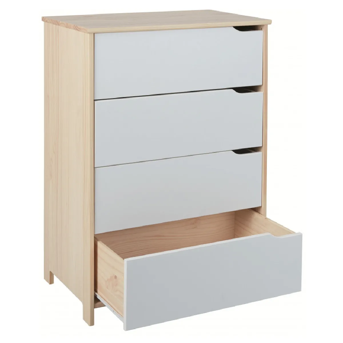 Pegane Commode pin massif - Naturel/Blanc