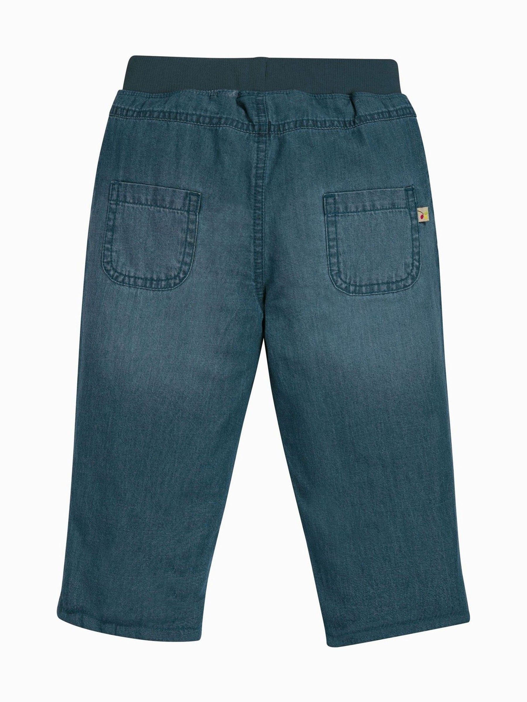 Frugi - Blauwe, dunne en zachte chambray jeans met voering