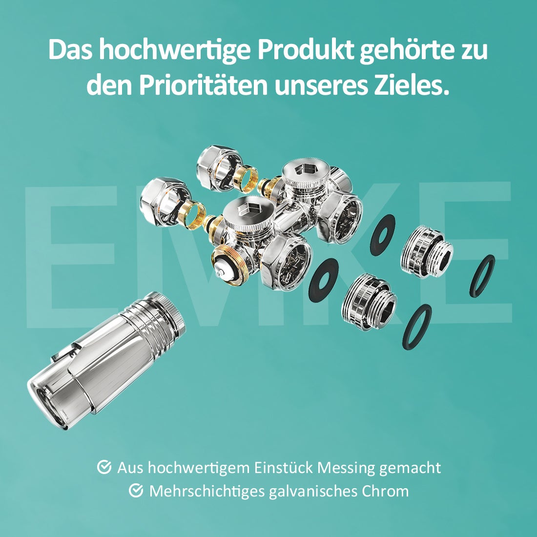 EMKE Multiblock Radiatorthermostaatset voor radiatoren, 2-delige set, aansluitfitting en ventiel met thermostaat, chroom