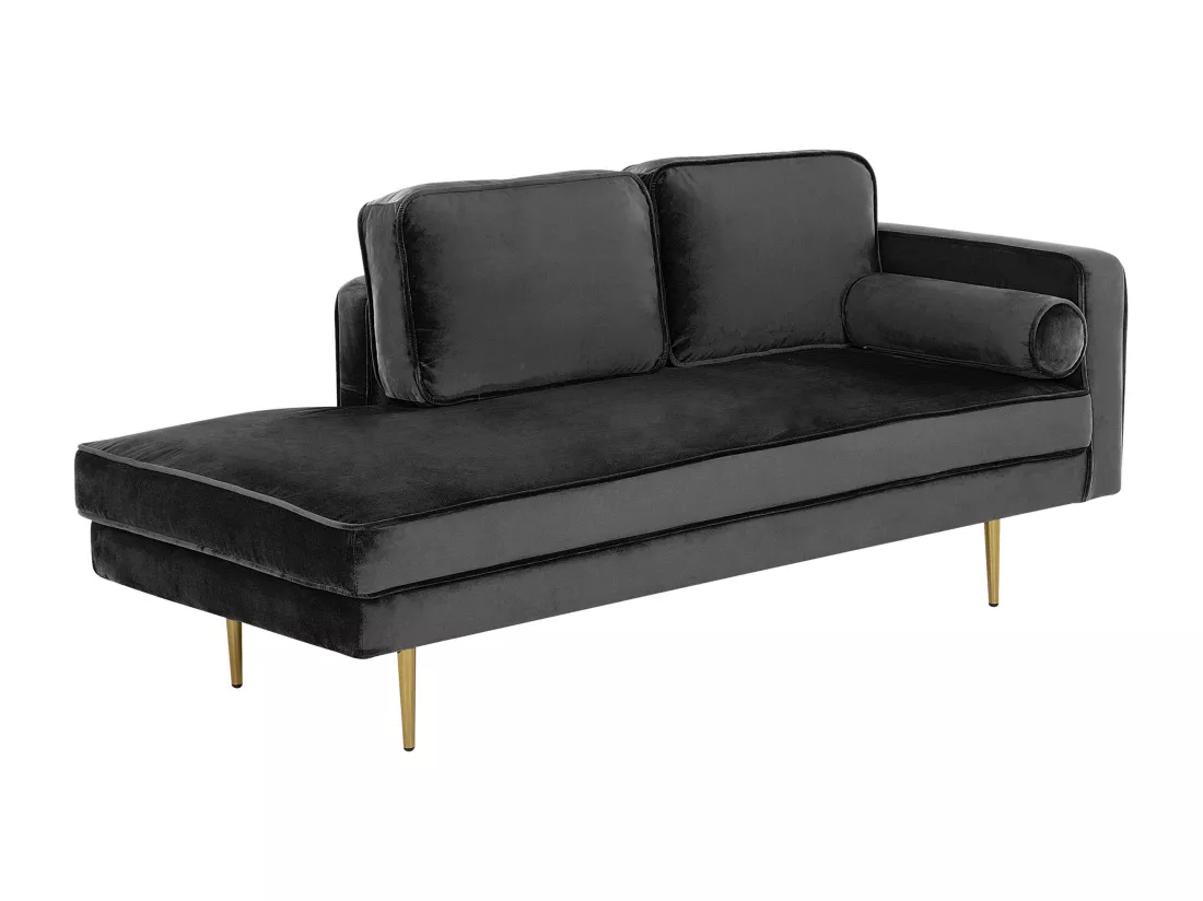 Chaise longue en velours noir côté droit MIRAMAS