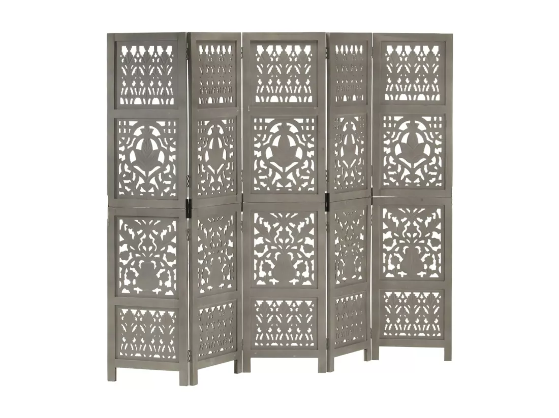 Cloison de séparation 5 panneaux Gris 200x165 cm Bois manguier