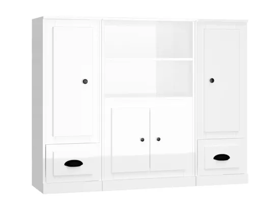 Buffets 3 pcs blanc brillant bois d'ingénierie