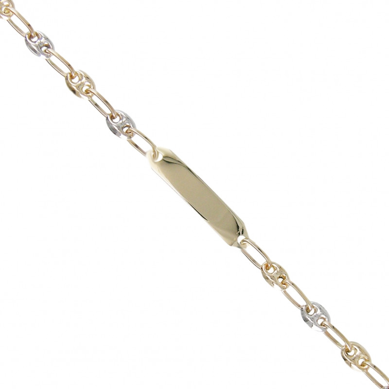 Bracelet Enfant Or Bicolore - Jaune et Blanc - Gourmette Identité - Maille Grain de Café - Personnalisable