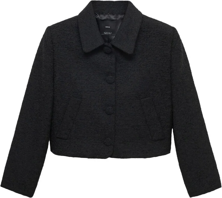 MANGO Crop tweed jacket Black