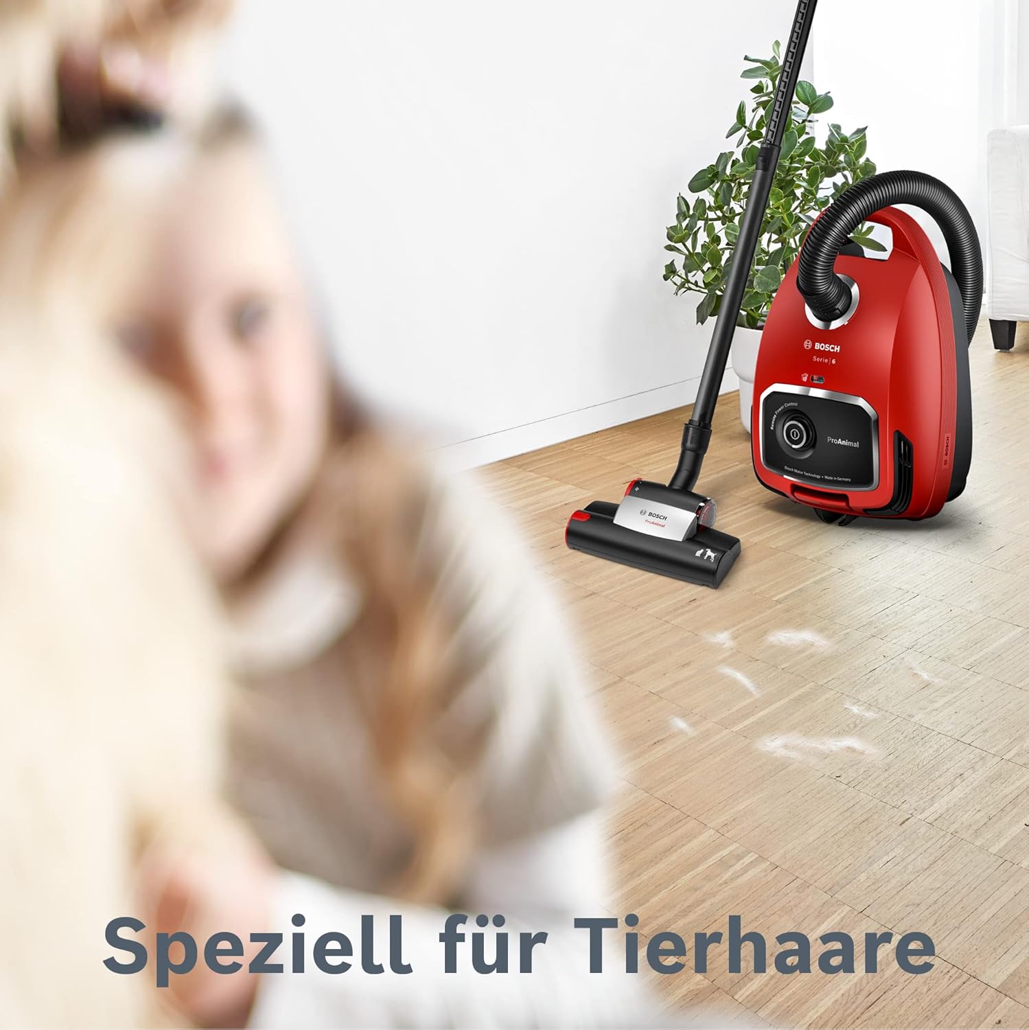 Bosch Staubsauger Mit Beutel ProAnimal Serie 6 BGL6TPET, Bodenstaubsauger, Ideal Für Tierhaare Und Allergiker, Hygiene-Filter, Für Parkett, Teppich, Fliesen, Starke Saugkraft, 700 W, Rot