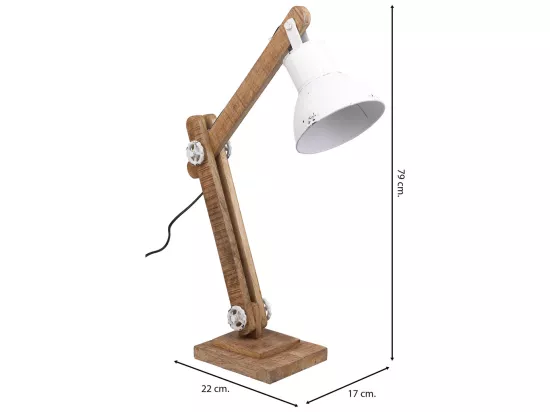 Lampe sur pied articulée en bois et métal blanc 17x22x79h