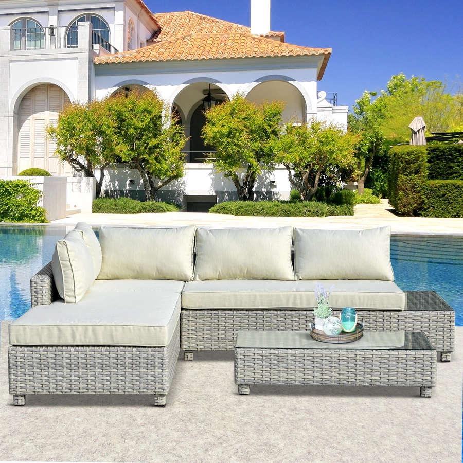 Outsunny Gartenmöbel Set mit Beistelltisch grau