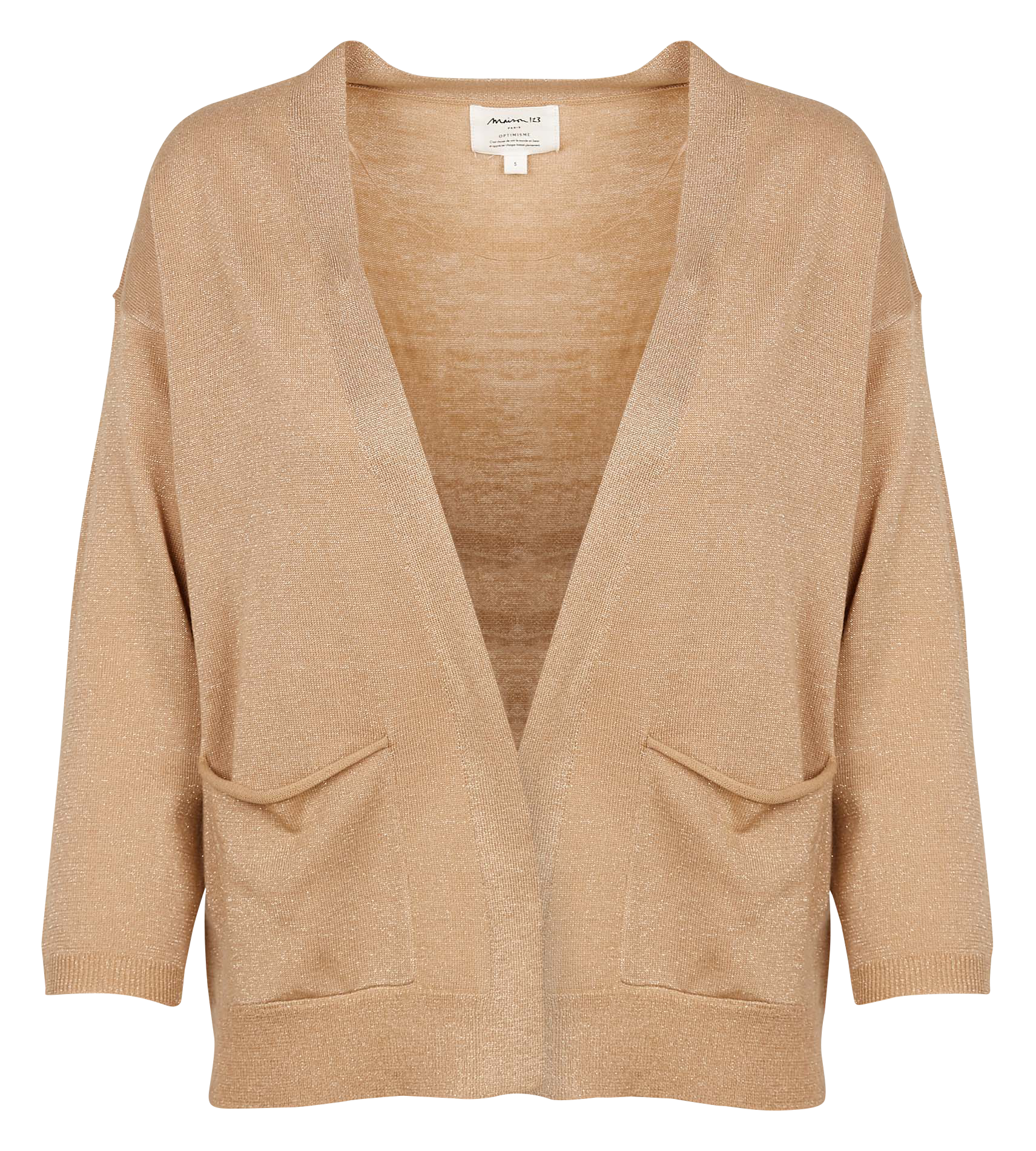 LILOU - Gilet ouvert avec fils métallisés en maille | Beige