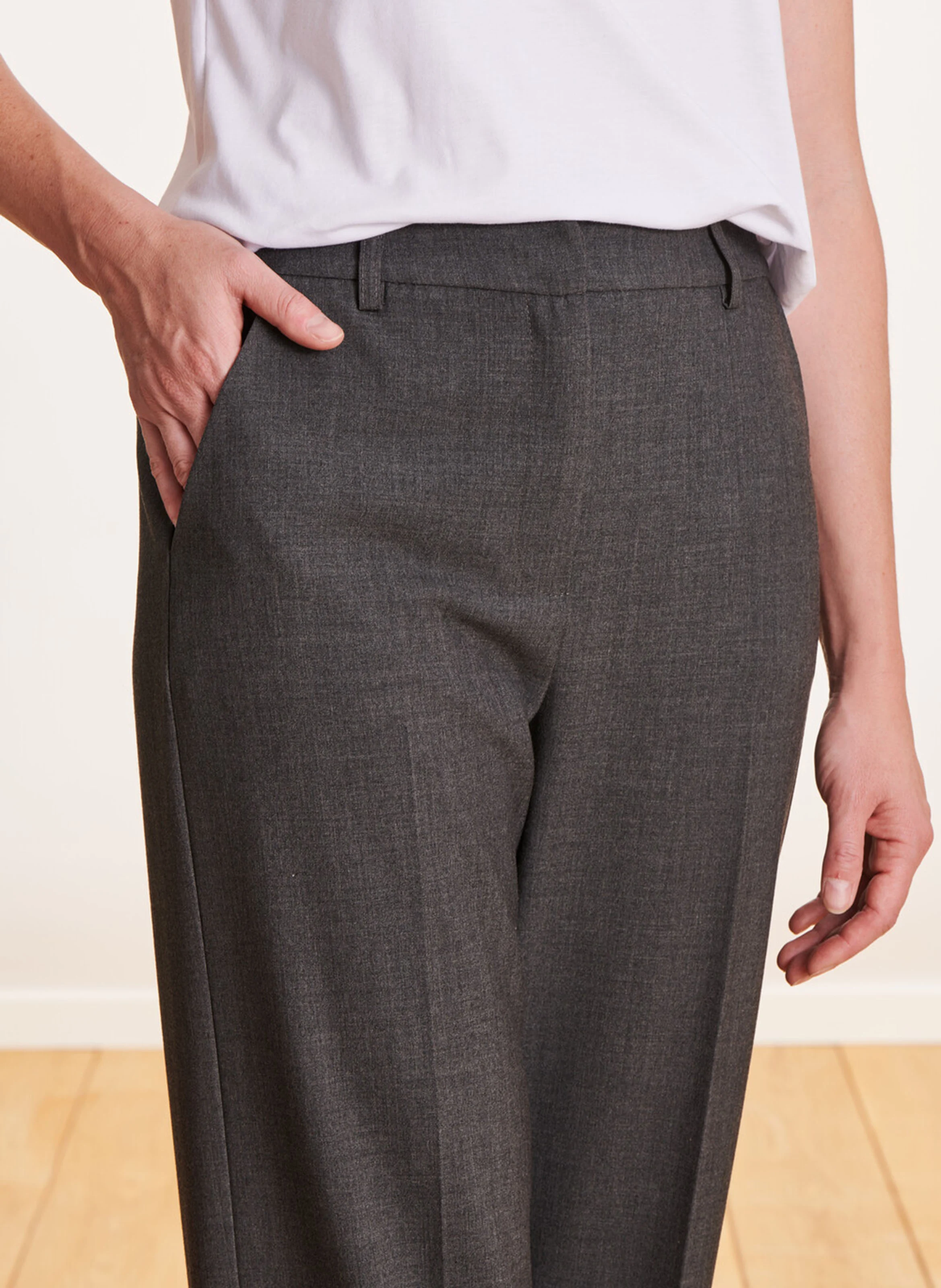 Pantalon large à revers | Gris