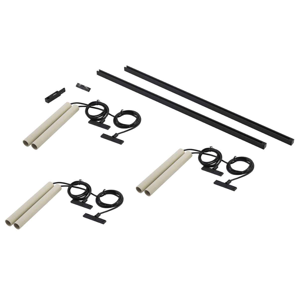 Modern railsysteem met 6 hanglampen beige met zwart 1-fase - Slimline Keno