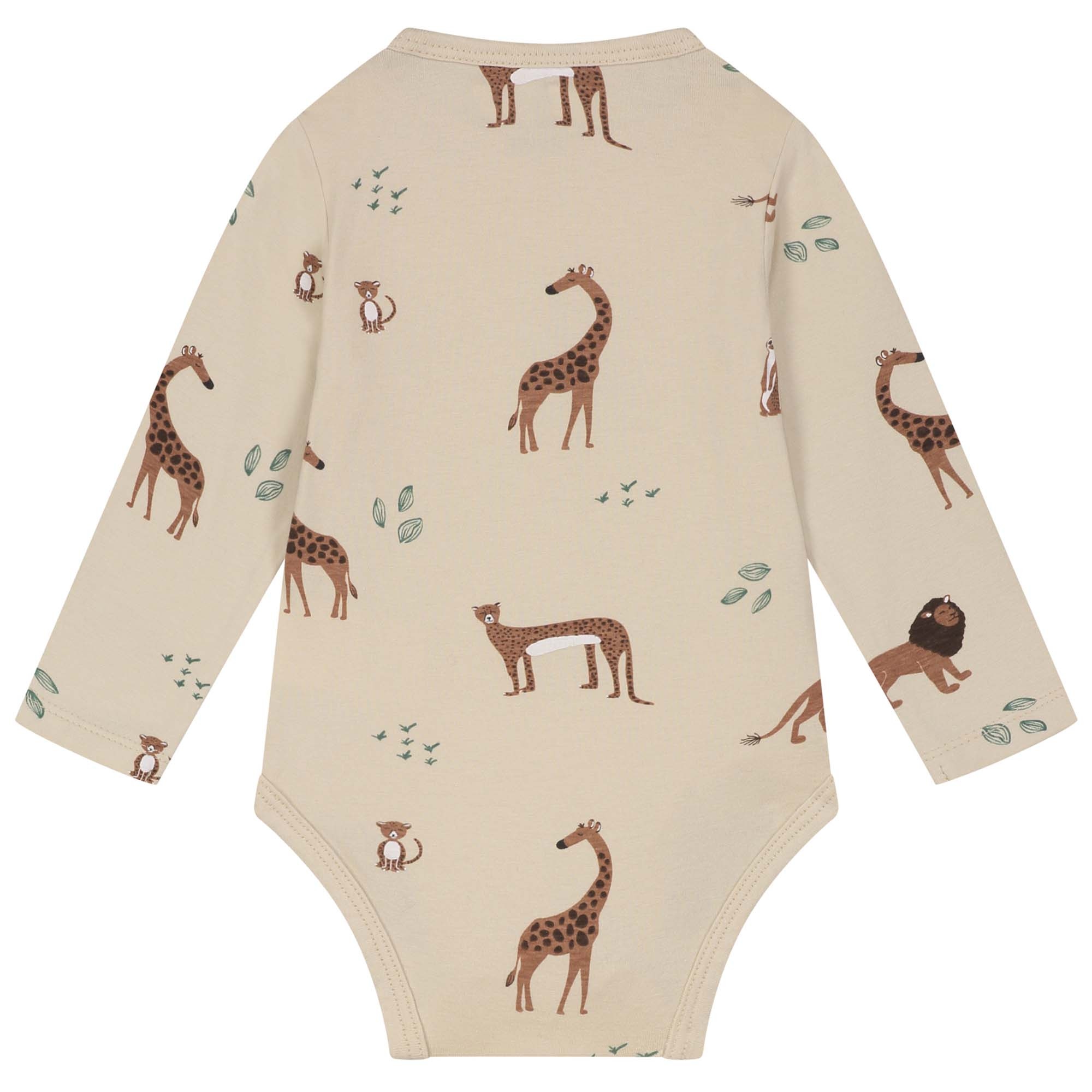 Prénatal romper Savanne lange mouwen dierenprint beige