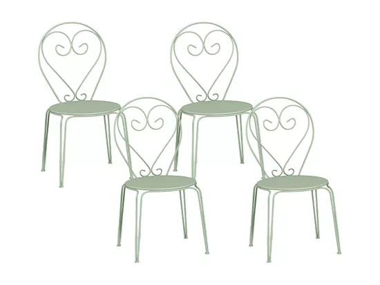 Lot de 4 chaises de jardin empilables en métal façon fer forgé - Vert amande - GUERMANTES de MYLIA