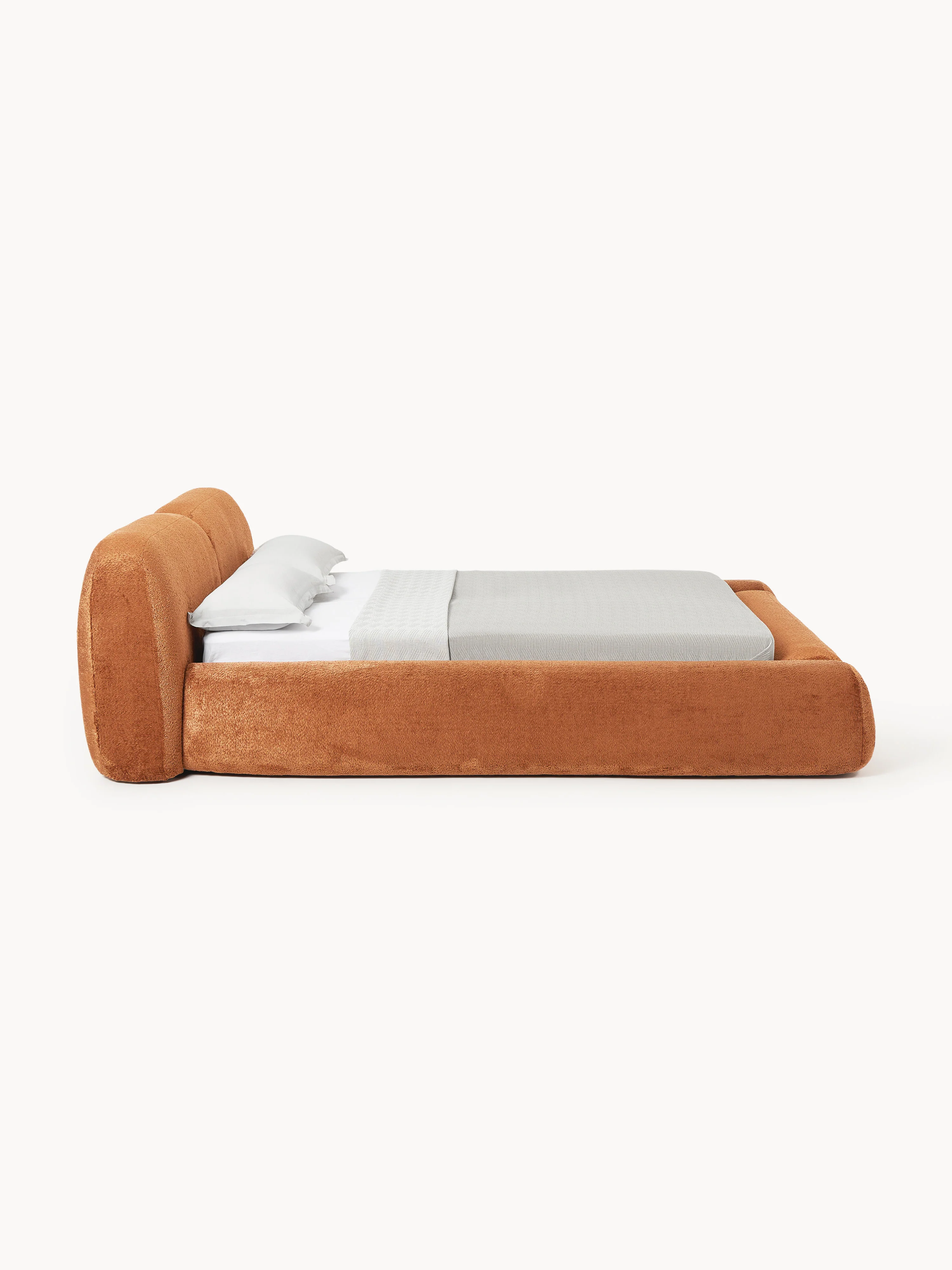 Gestoffeerd teddy bouclé bed Wolke met opbergruimte