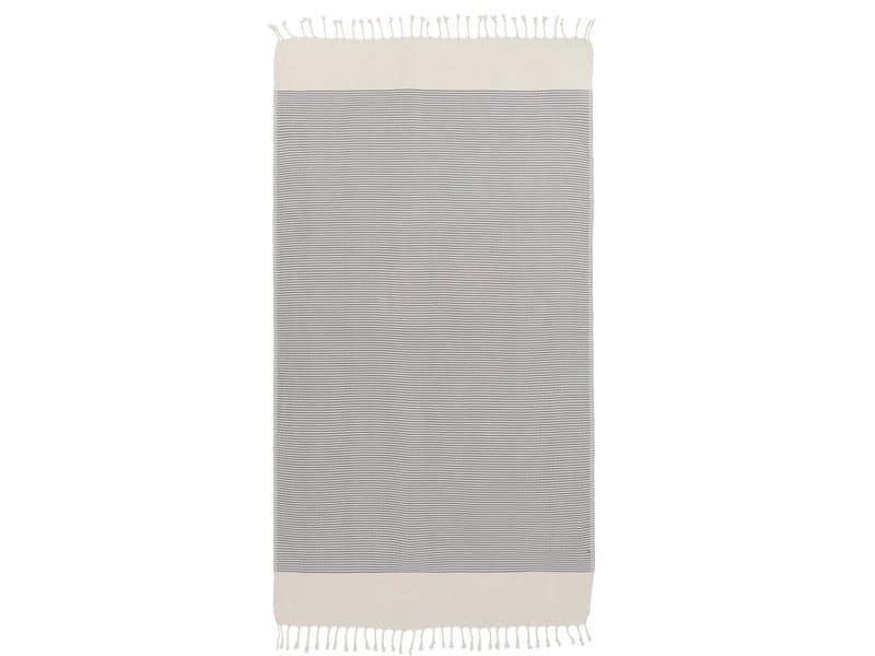 Urbanara Strandtuch Bolu 95 x 180 cm, Graublau / Naturweiss Badetuch