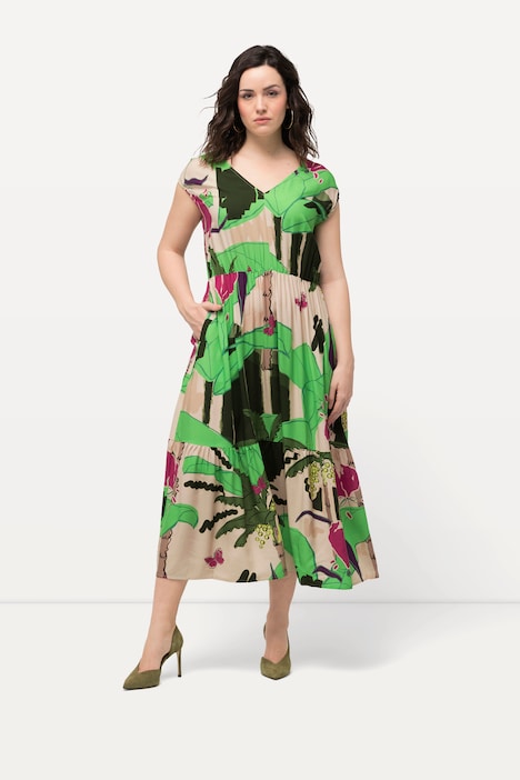 Maxikleid, Palmen, V-Ausschnitt, ärmellos