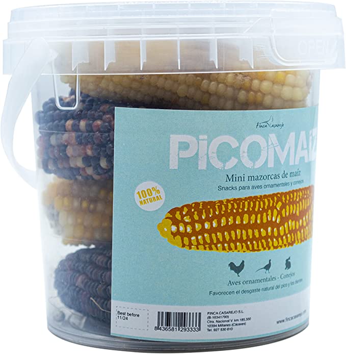 Mini Espigas de Milho para Galinhas e Coelhos - PicoMaíz - Petisco 100% Natural para Roedores e Pássaros - 240g - Ajuda a Desgastar os Dentes e o Bico