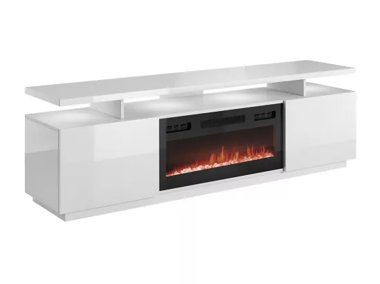 Meuble TV Charlotte 151, Blanc brillant|Noir|Blanc, Le nombre de portes: 2, 180x56x40cm