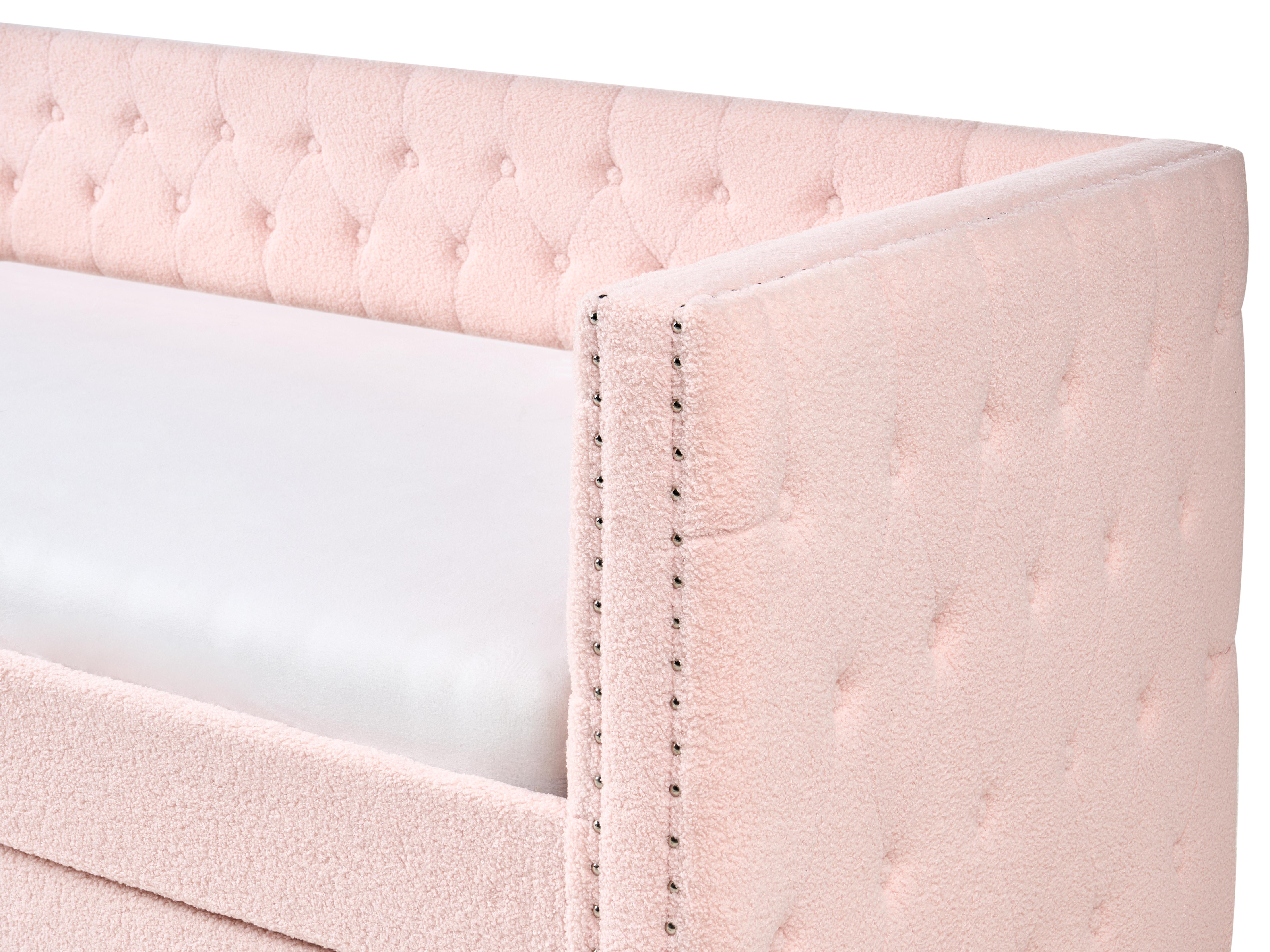 Onderschuifbed Bouclé GASSIN 90 x 200 cm Pastelroze
