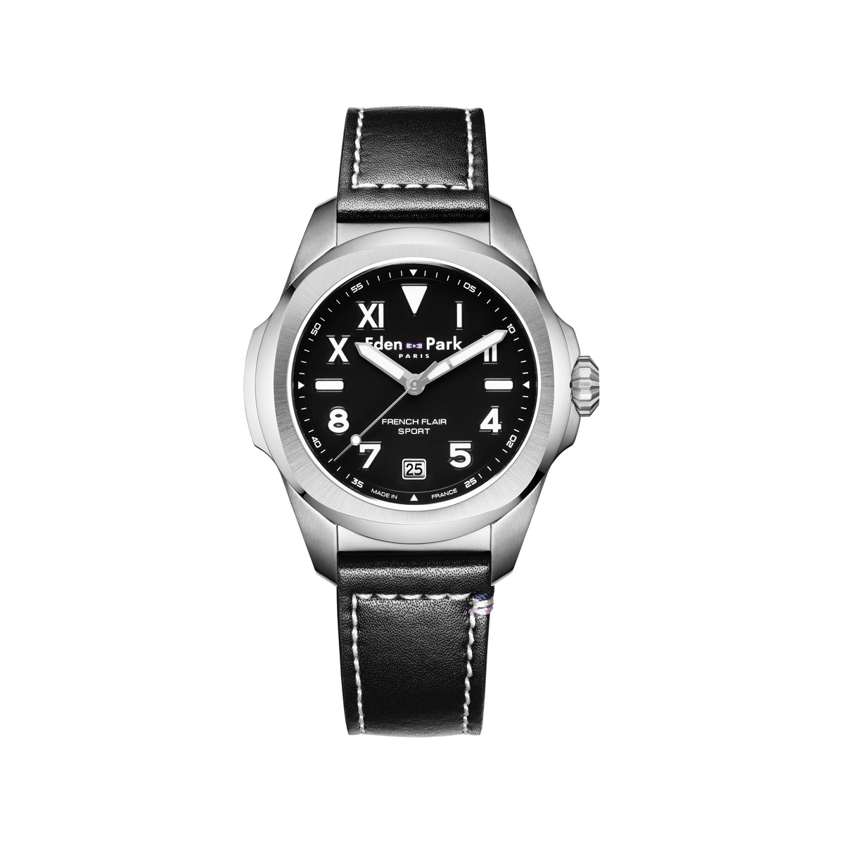 Montre EDEN PARK Sport homme acier bracelet cuir noir