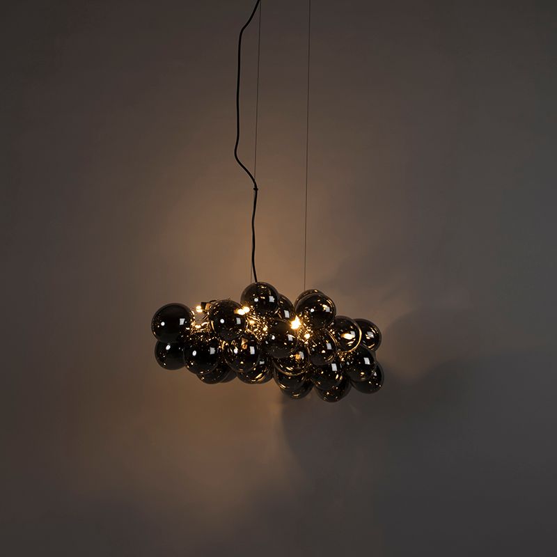 Art Deco hanglamp zwart met smoke glas 8-lichts - Uvas