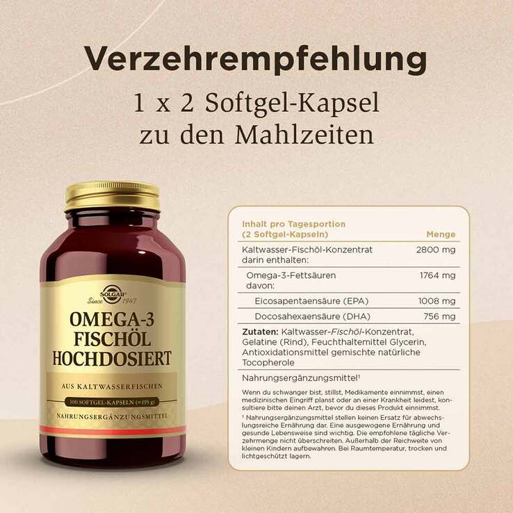 Solgar Omega-3 Fischöl hochdosiert Kapseln, 100 St