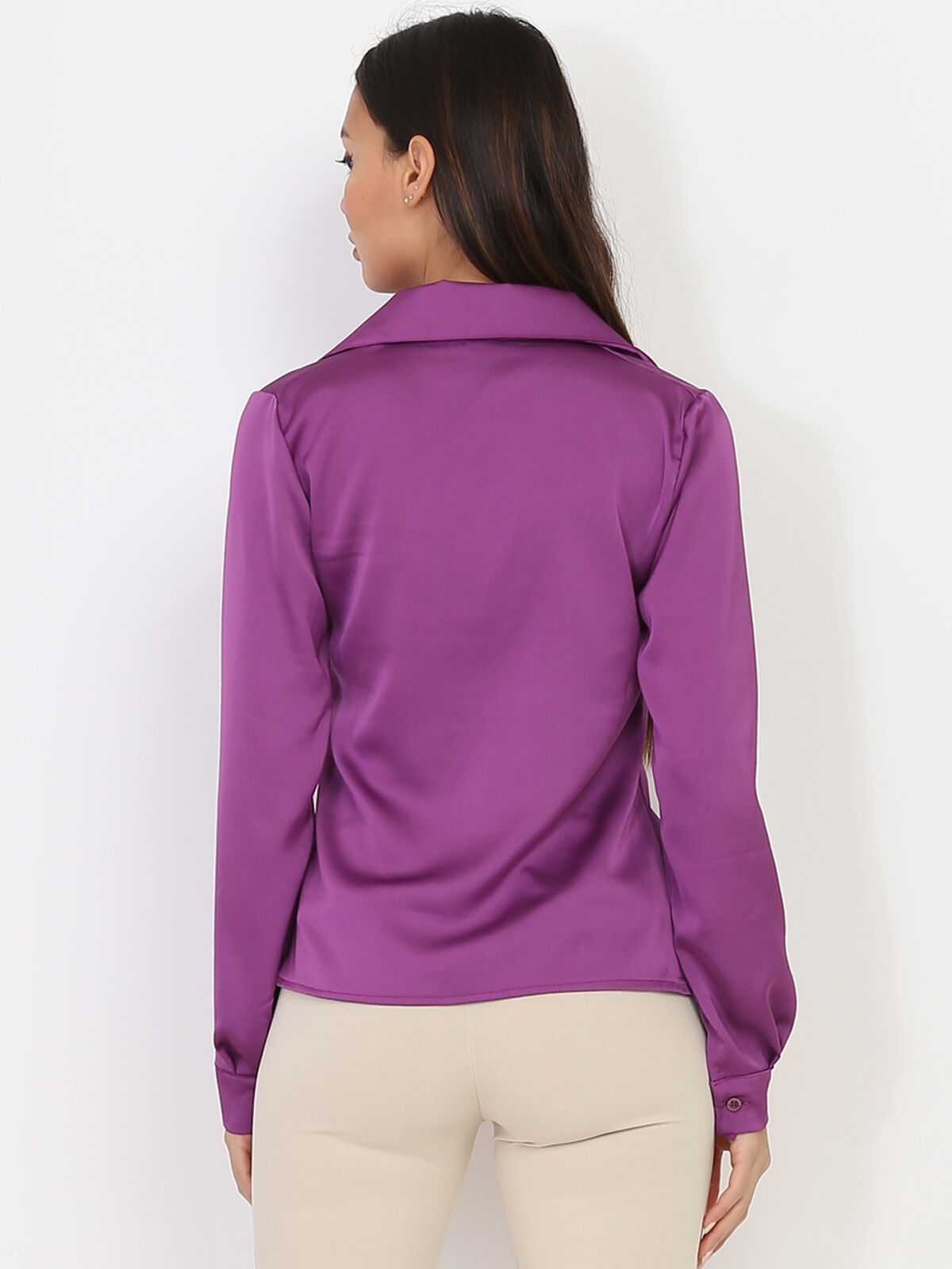 Chemise satinée froncée- Violet