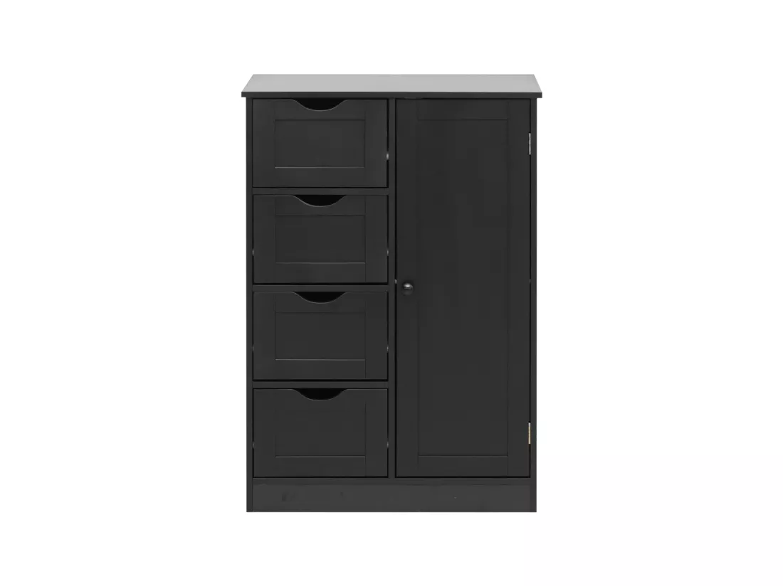 Meuble de salle de bain avec 4 Tiroirs et 1 Porte en bois noir