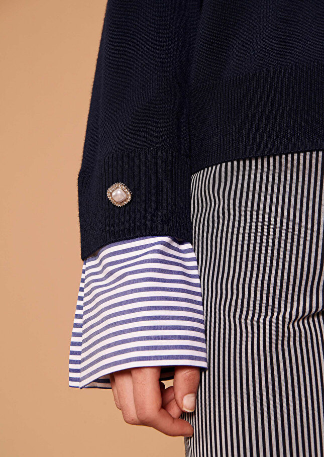 Pull Primrosebleu marine en laine merinos