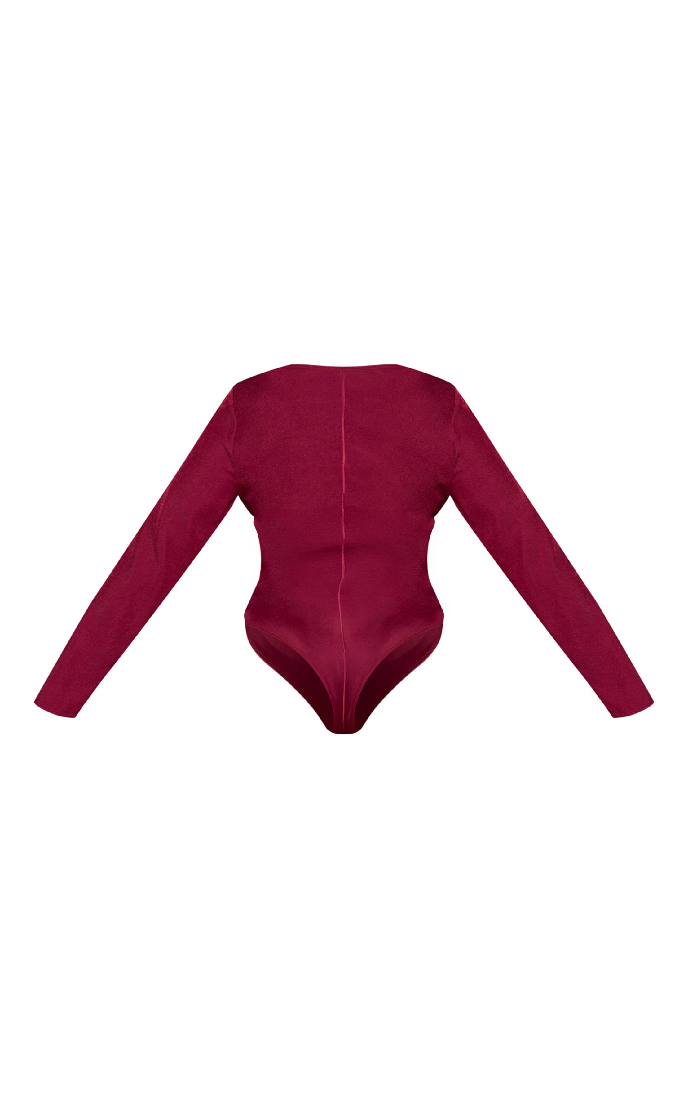 Rouge Bordeaux Body Corset Manches Longues En Mesh Shape