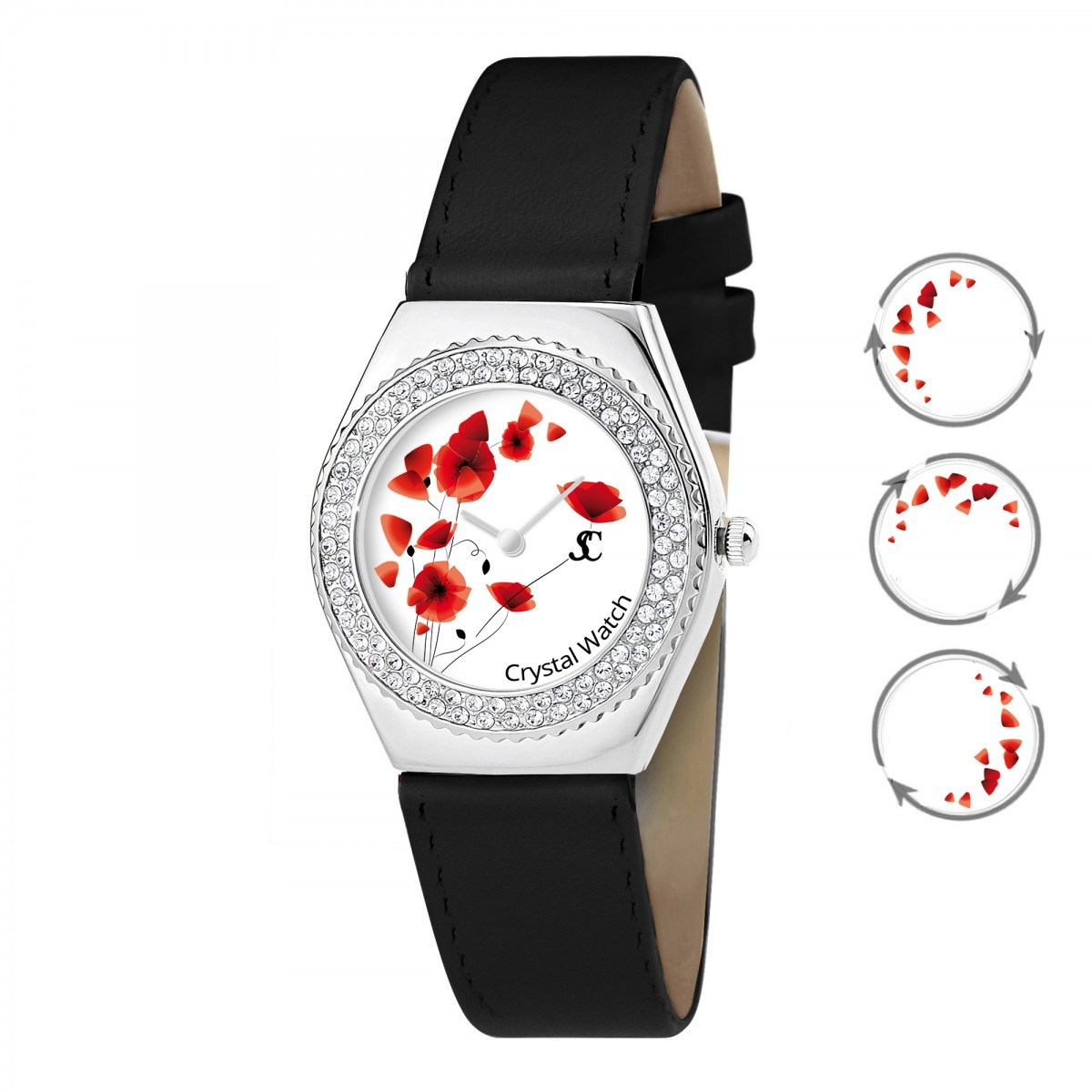 Montre Alysson Coquelicot à mouvement tournant SC Crystal ornée de Cristaux scintillants