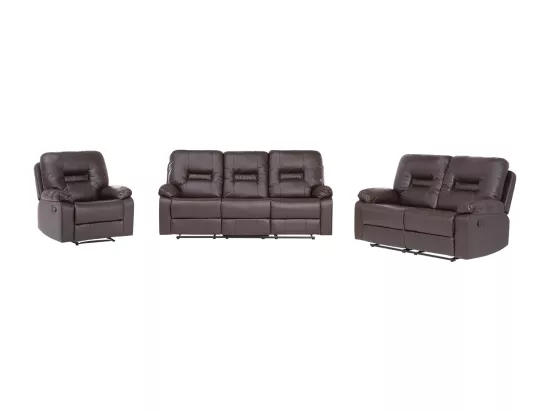 Ensemble canapés et fauteuil en cuir PU marron 6 places BERGEN