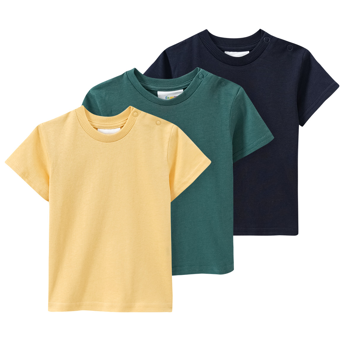 Famy 3 Baby T-Shirts unifarben dunkelblau / gelb / dunkelgrün