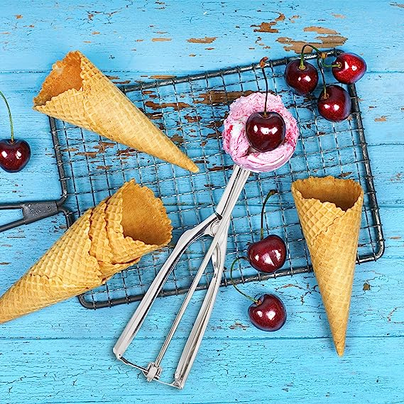 (Ø5cm) Edelstahl Glacé Portionierer Eiscreme Kugel Löffel Küchen Hilfsmittel Melonen Ausstecher mit Auslöser - Silber