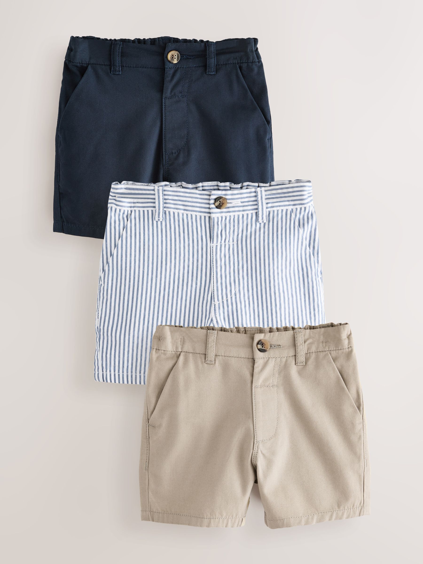 Marineblauw/kiezelkleurig/Strepen - Verpakking van 3 chinoshorts (3mnd-7jr)
