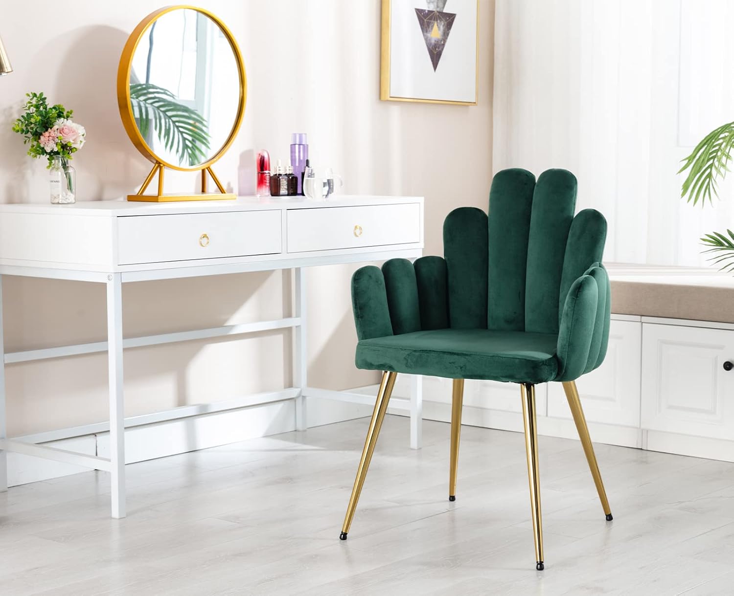 chairus 2er Set Samt Esszimmerstühle Küche gepolsterter Sitz Sessel Schlafzimmer Wohnzimmer Akzentstuhl mit Metallbeinen(Grün)