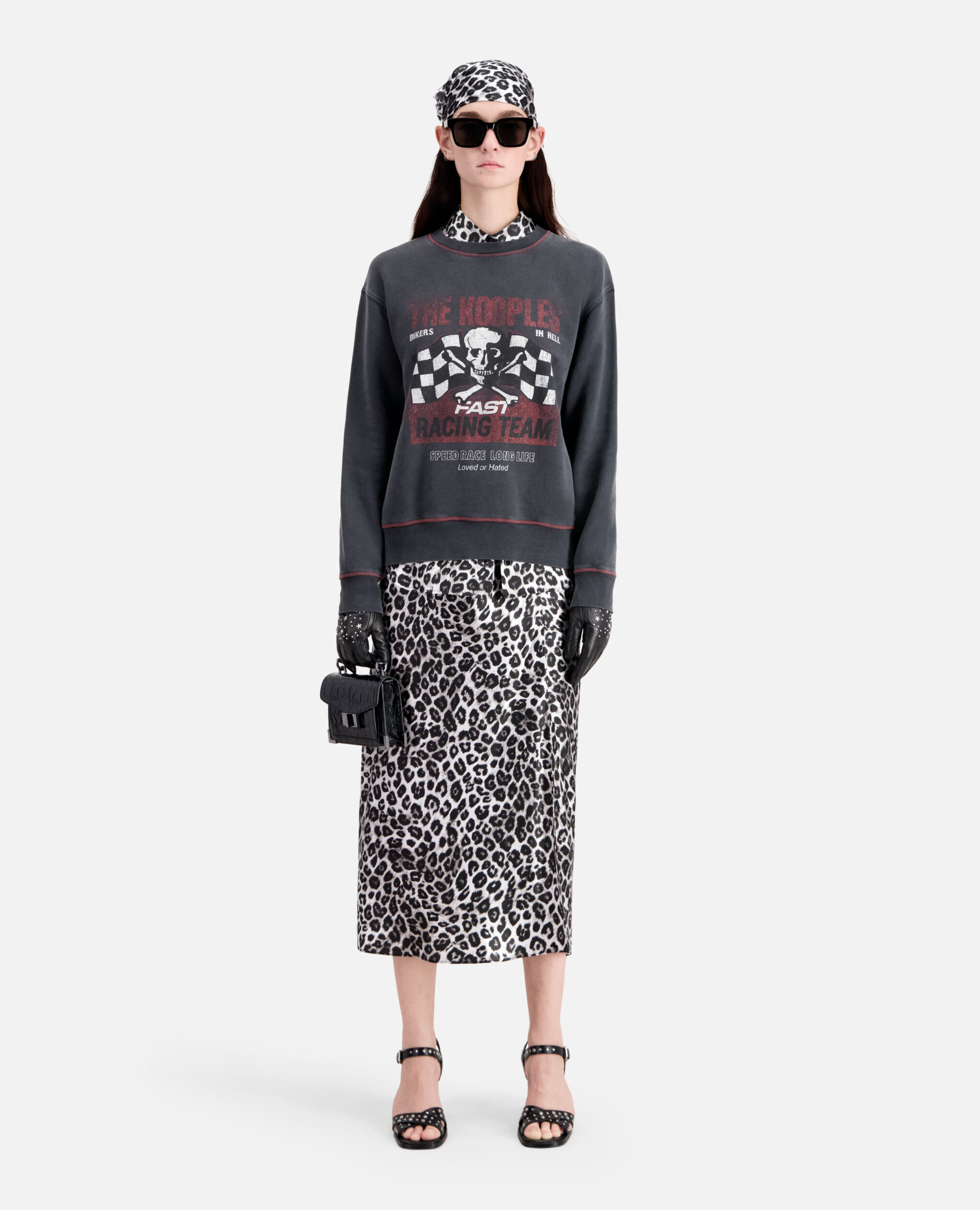 Women's Black sweatshirt with Racing skull serigraphy