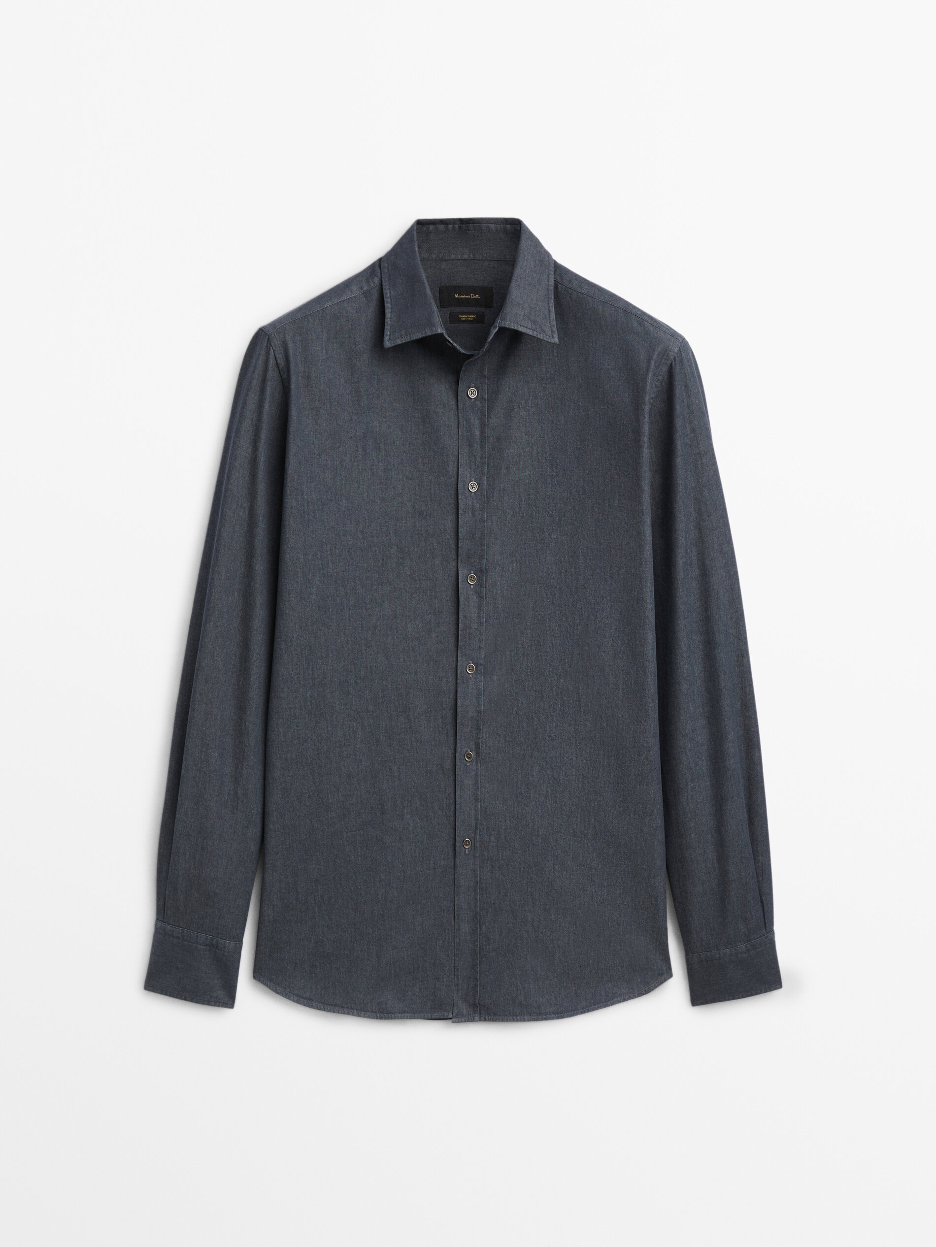 Camisa jeans de algodão lavado com modelagem regular - AZUL MARINHO