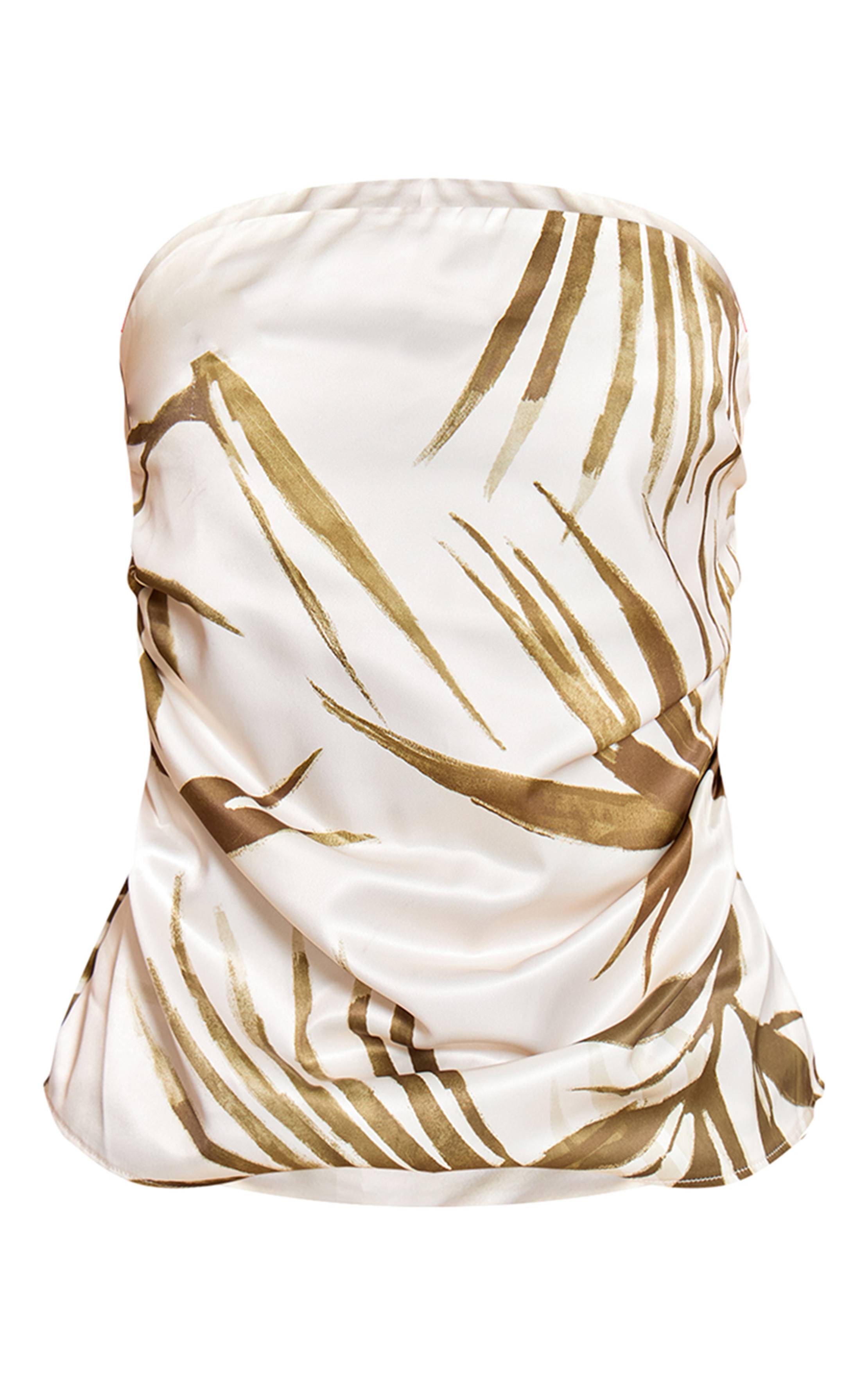 Vert Top Bandeau Froncé En Satin À Rayures