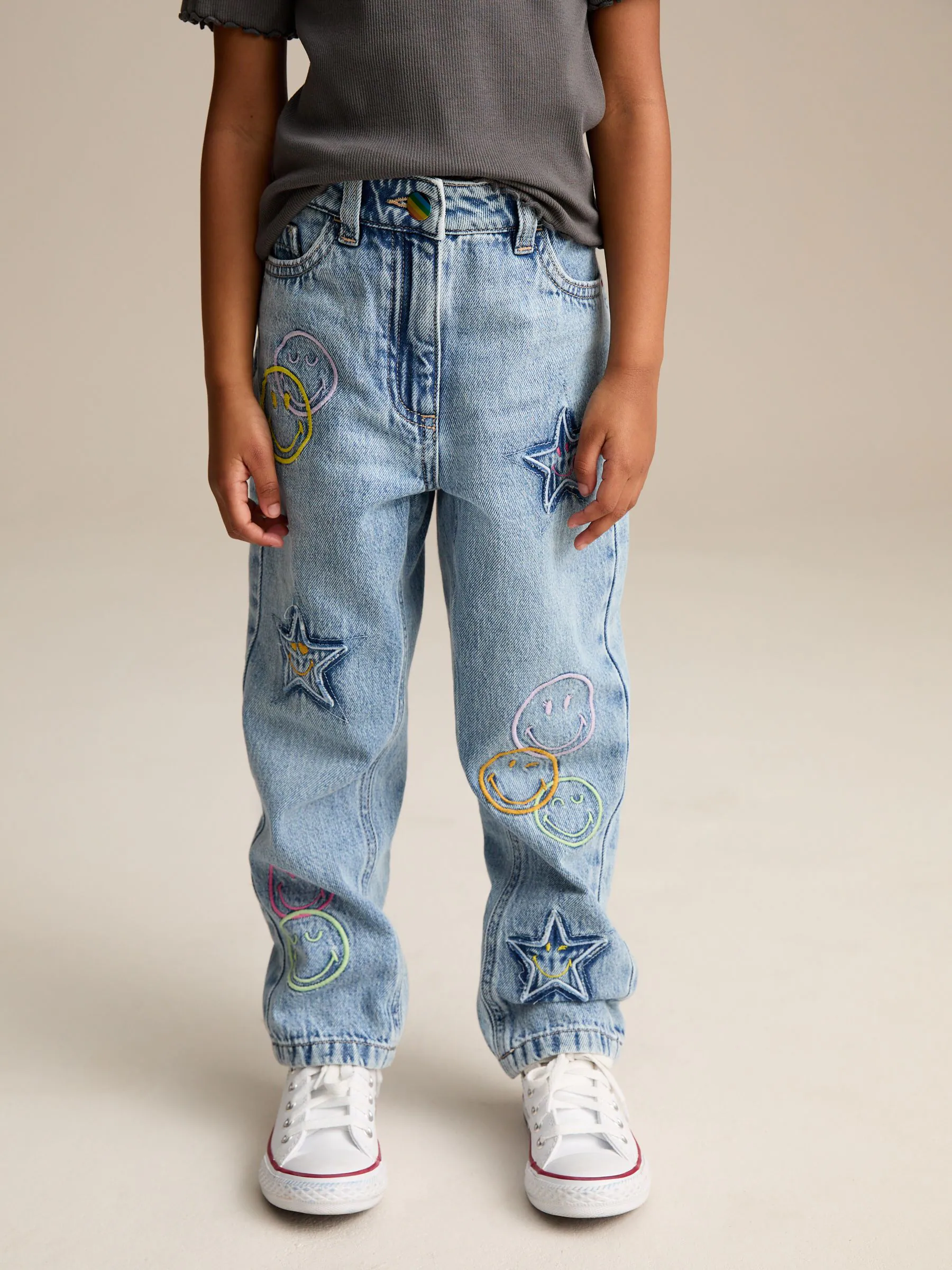 Normaal blauw - SmileyWorld® 100% katoenen mom jeans (3-16jaar)