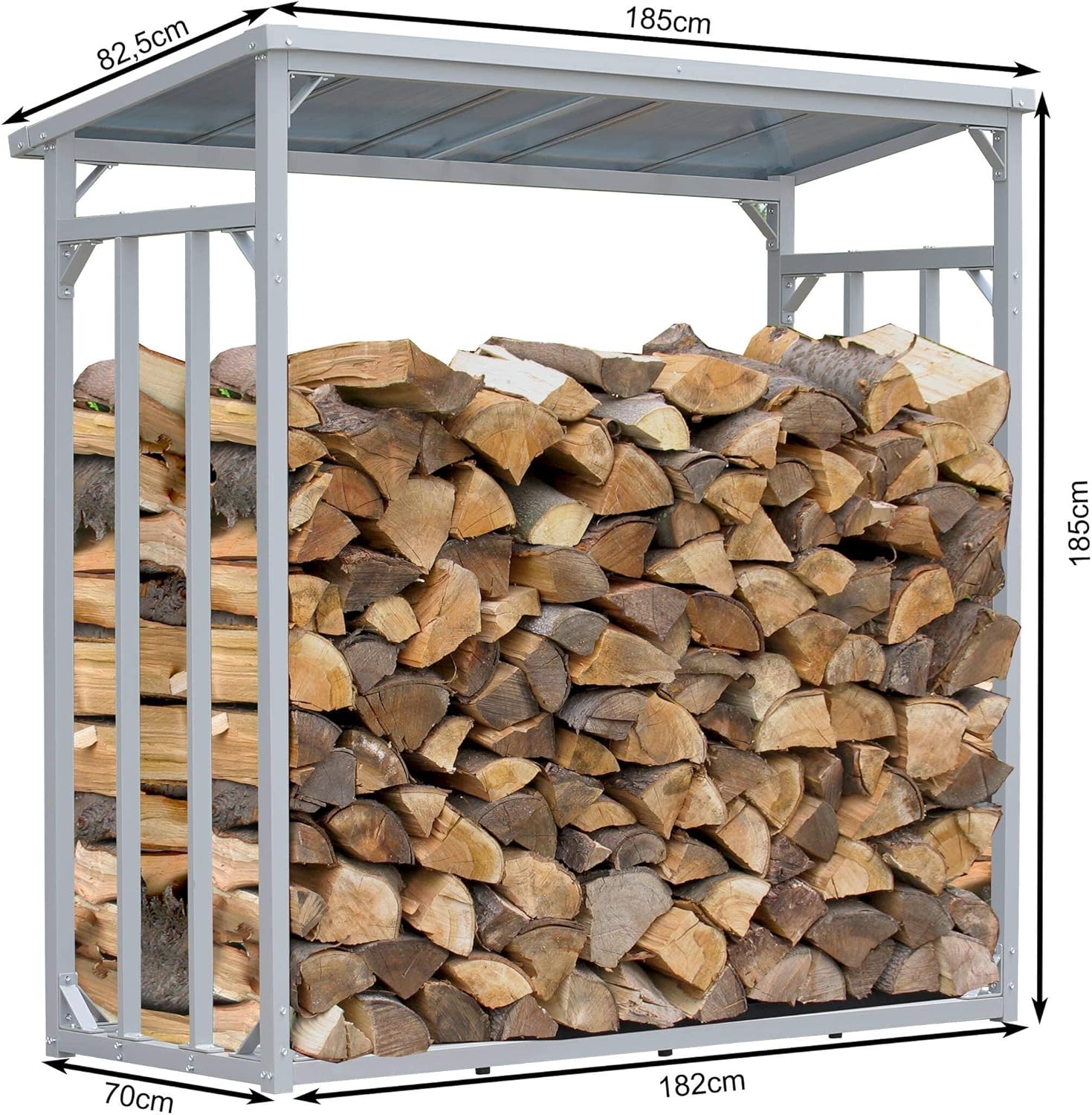 QUICK STAR Aluminium Kaminholzregal XXL 185 x 70 x 185 cm Garten Kaminholzunterstand 2,3 m³ / 3,5 SRM Kaminholzlager Stapelhilfe Aussen