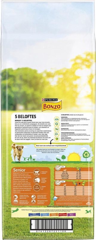 Bonzo Droog Senior - Hondenvoer Droogvoer - Kip & Groenten - 15 kg