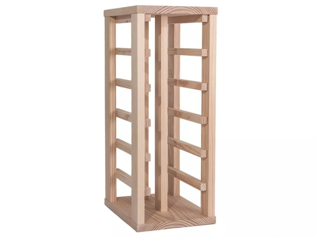 Porte-bouteilles avec étagère basse pour 12 bouteilles, brut de décoffrage.