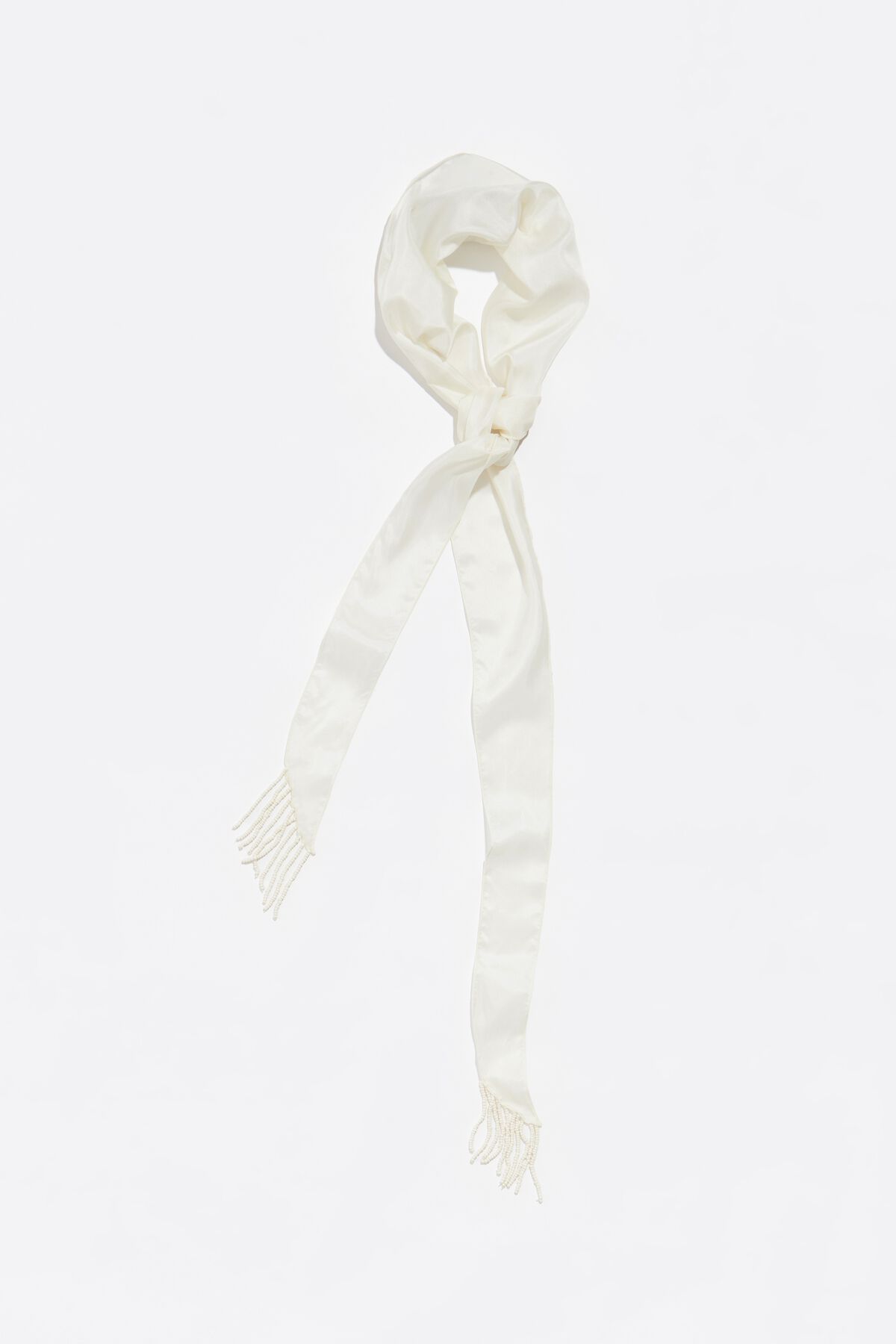 Bandana de seda marfim com franjas