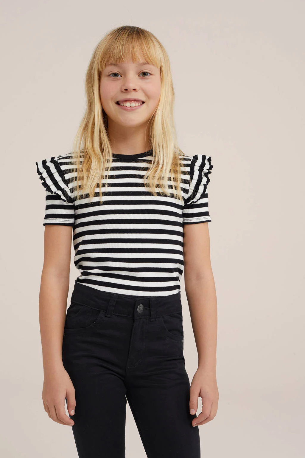 WE Fashion gestreept T-shirt met katoen zwart/wit